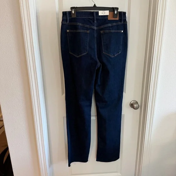 NWT Judy Blue Straight Leg Jeans 13/31 Blue Dark Wash High Rise Stretch Raw Hem - Picture 7 of 16